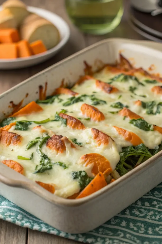 Gratin de Patates Douces, Épinards et Mozzarella