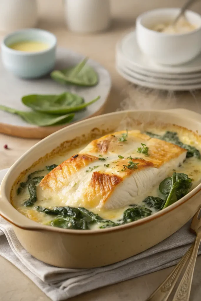 Gratin de Poisson à la Crème et aux Épinards