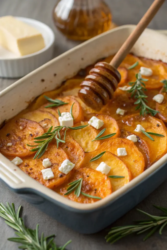 Gratin de Patates Douces au Chèvre et au Miel