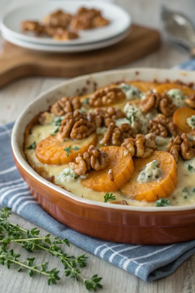 Gratin de Patates Douces, Noix et Bleu d’Auvergne