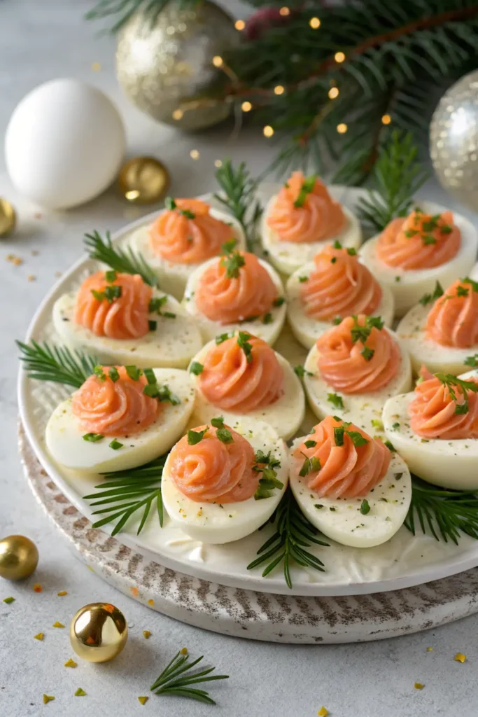 deviled-eggs-with-smoked-salmon-filling--garnished Œufs Mimosa au Saumon Fumé