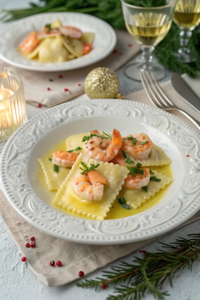 Ravioles Ouvertes de Crevettes et Beurre Citronné