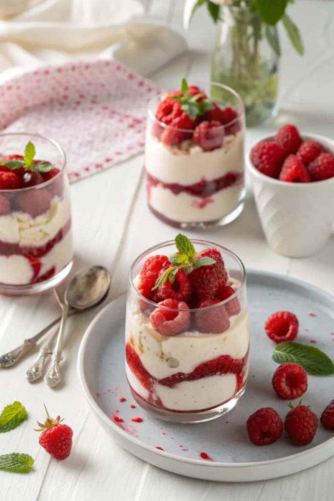 Verrine mascarpone et framboises au coulis