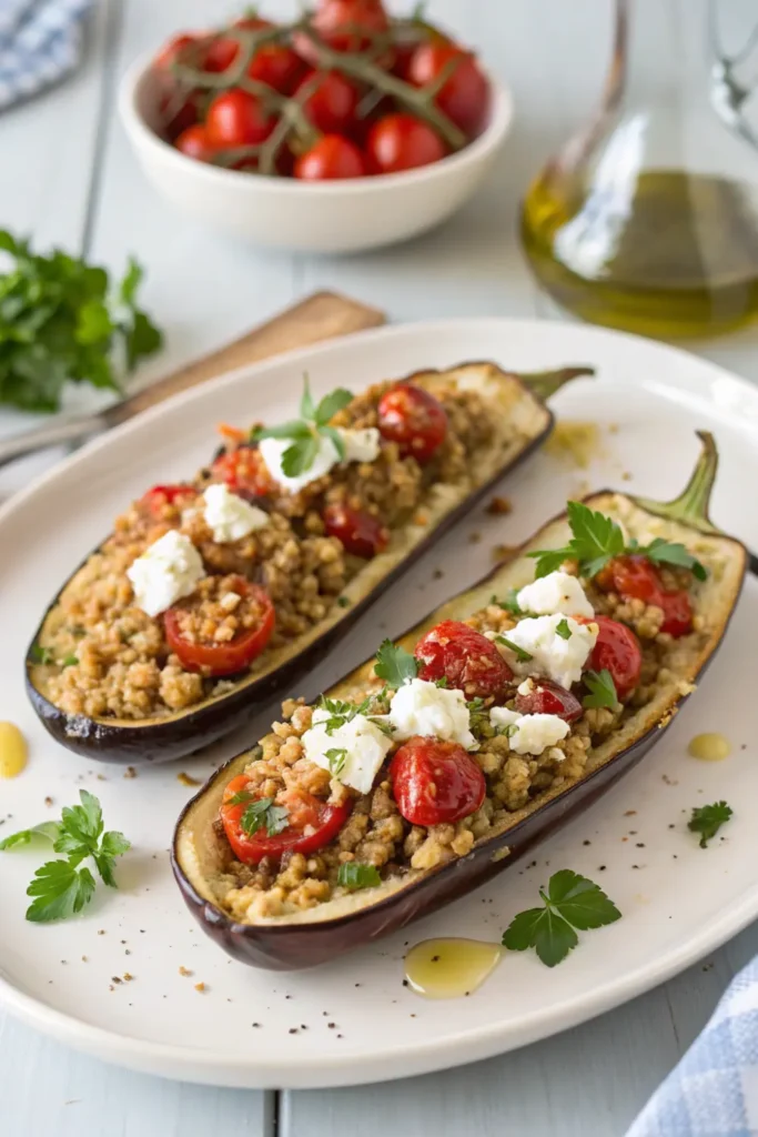 Aubergines farcies au quinoa et feta
