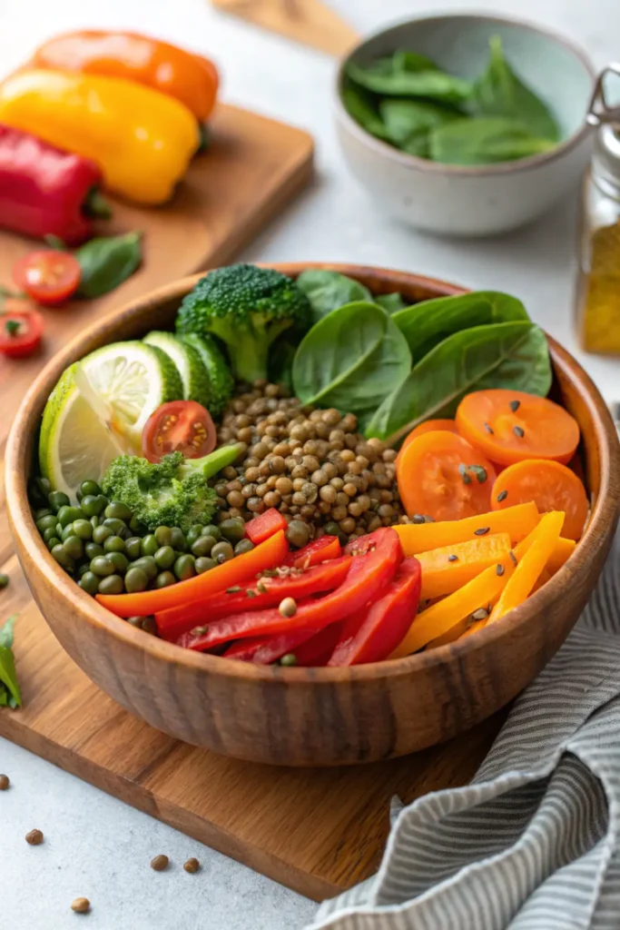 Buddha bowl aux lentilles et légumes rôtis