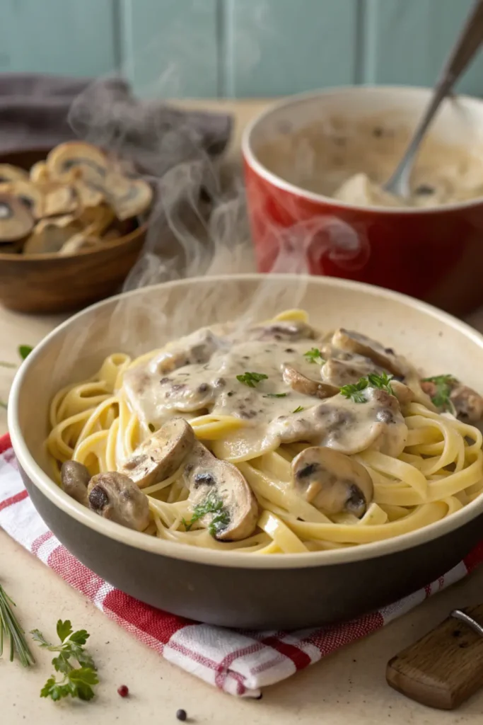 Pâtes Crémeuses aux Champignons et Parmesan