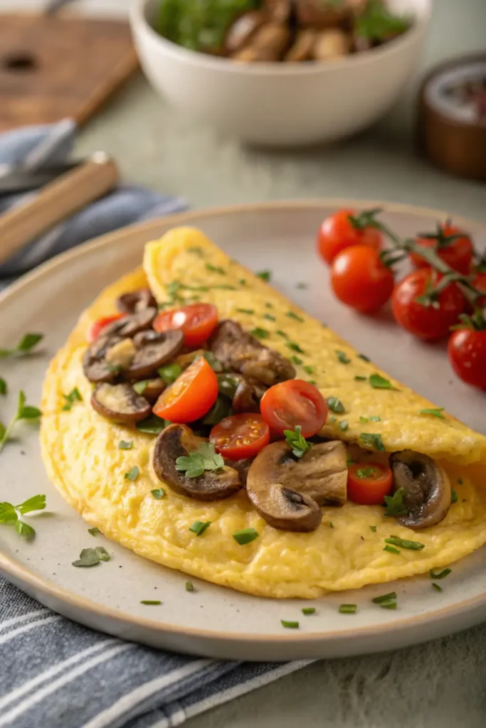 Omelette aux champignons et tomates cerises
