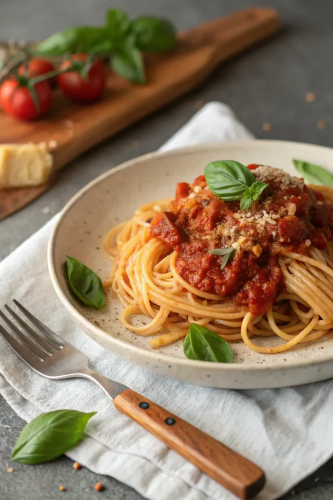 Idée repas soir spaghetti : Spaghetti à la sauce tomate et basilic