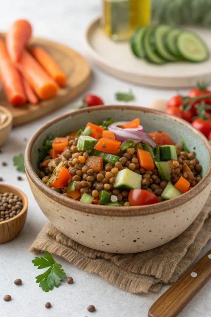 Salade de lentilles tièdes aux légumes