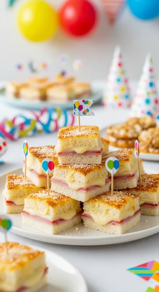 Croque-monsieur coupés en carrés