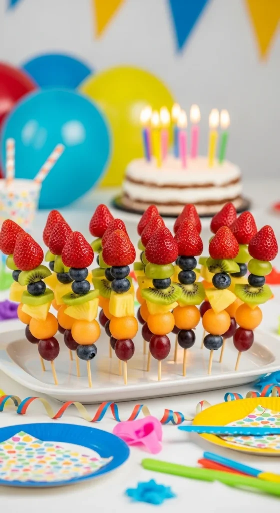 Brochettes de fruits colorées