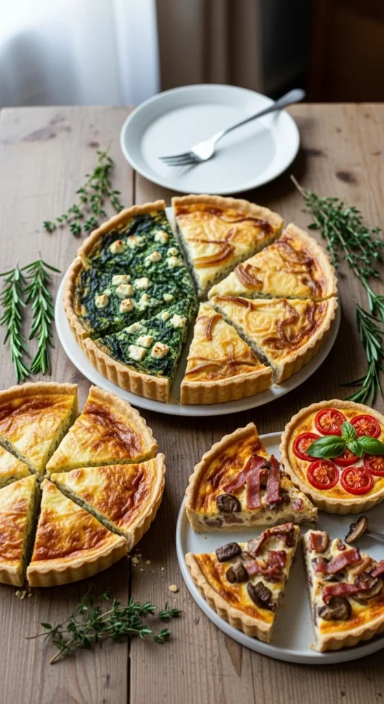 Quiches et tartes salées variées
