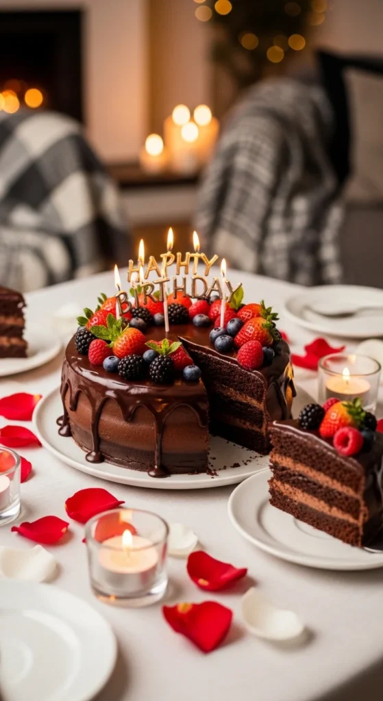 Gâteau d’anniversaire chocolat et fruits