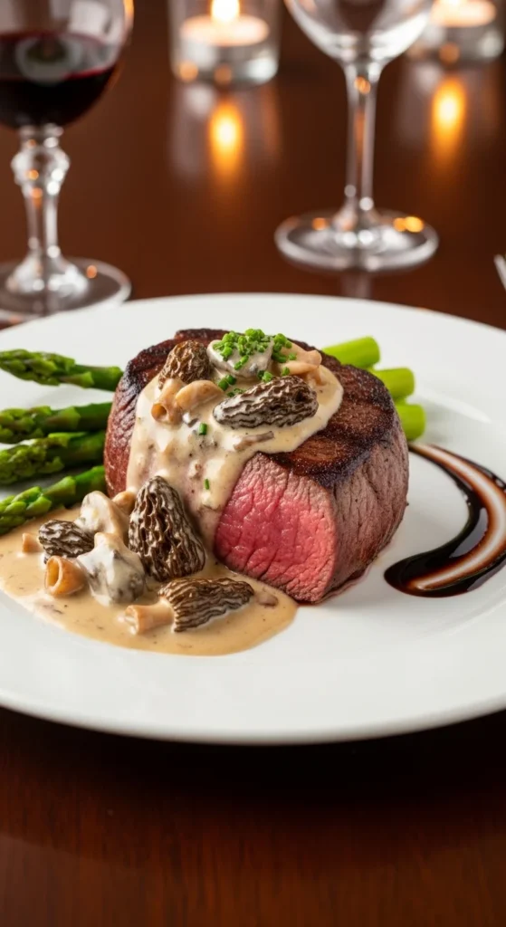Plat principal : Filet mignon aux morilles et vin blanc