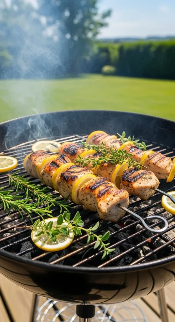 Brochettes de poulet mariné aux herbes et citron