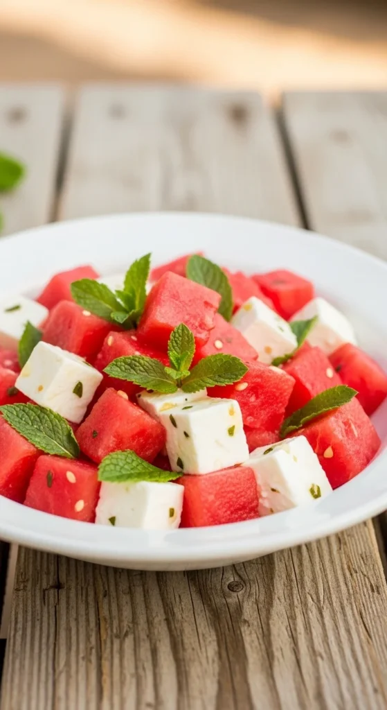 Salade de pastèque, feta et menthe