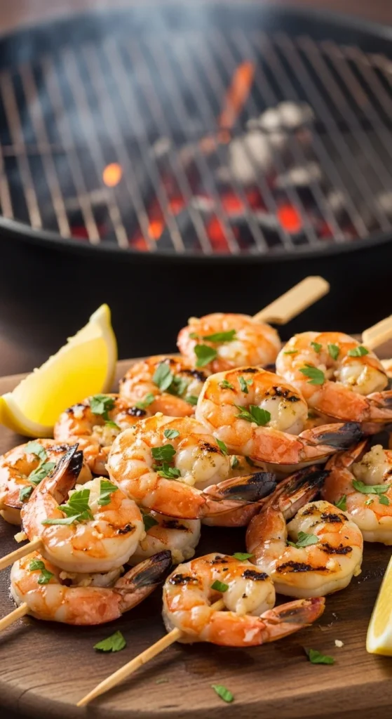 Brochettes de crevettes au citron et ail