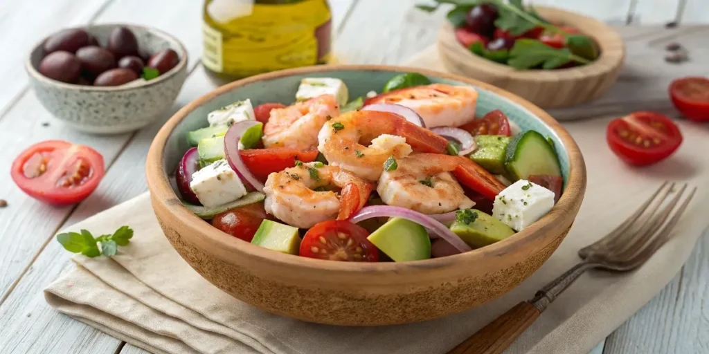 Salade Grecque aux Crevettes, Tomates et Avocat