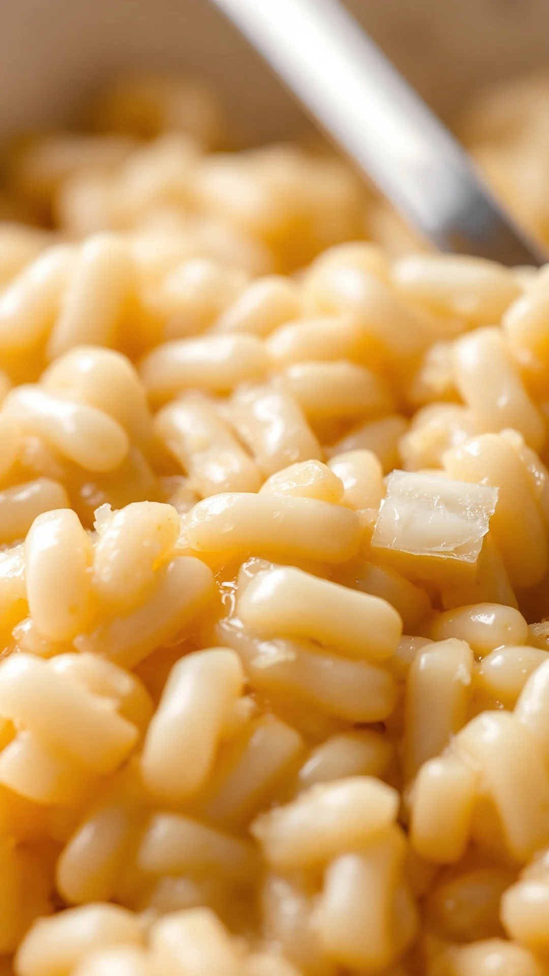 Close-up macro shot of creamy risotto texture with melted butter and parmesan cheese, vibrant color details, shallow depth of