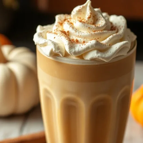 Pumpkin Spice Latte topped with whipped cream and cinnamon, autumn coffee drink, pumpkin seasonal beverage, professional food