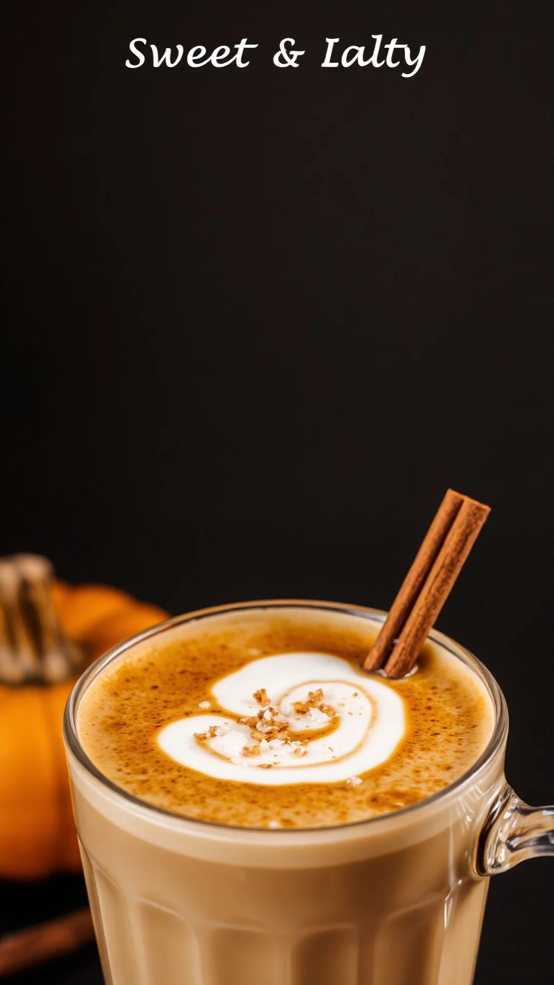 Sweet and salty pumpkin spice latte with sea salt garnish, gourmet beverage, coffee drink, fleur de sel topping, autumn flavo