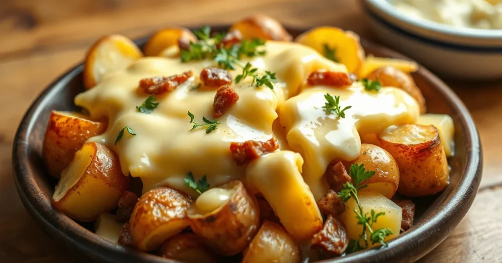Tartiflette au Cookeo golden creamy melted Reblochon cheese lardons potatoes mountain savoyard dish appetizing