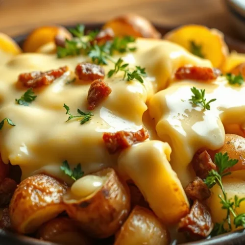 Tartiflette au Cookeo golden creamy melted Reblochon cheese lardons potatoes mountain savoyard dish appetizing