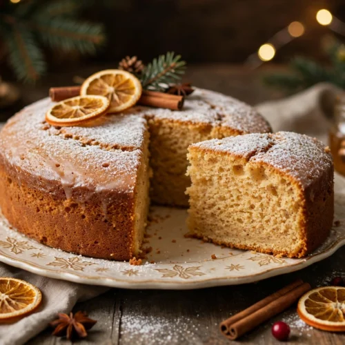 Part de gâteau moelleux aux épices, le gâteau de noël très facile et rapide au miel