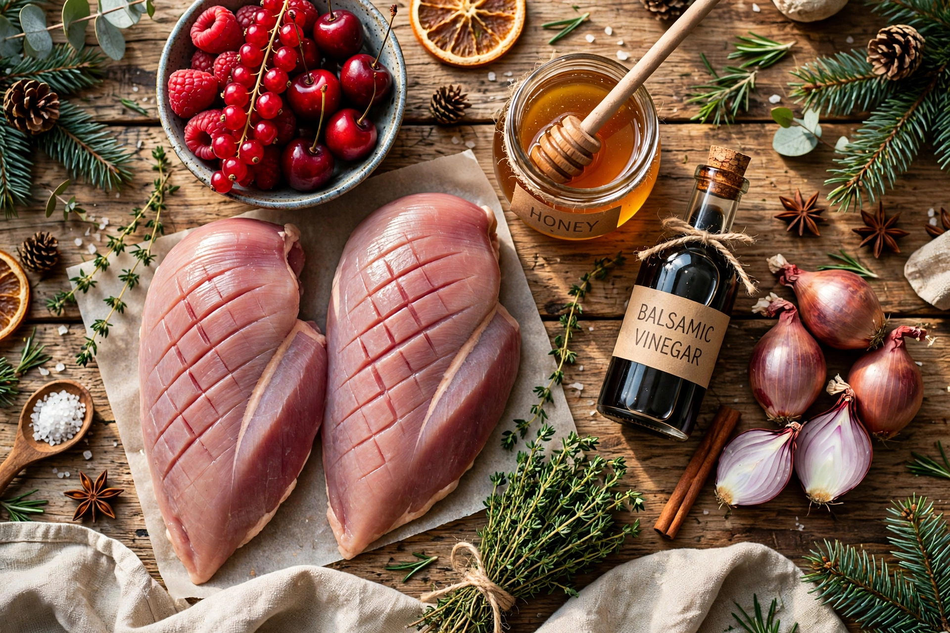 Ingrédients du magret de canard noël sauce aux fruits rouges et au miel