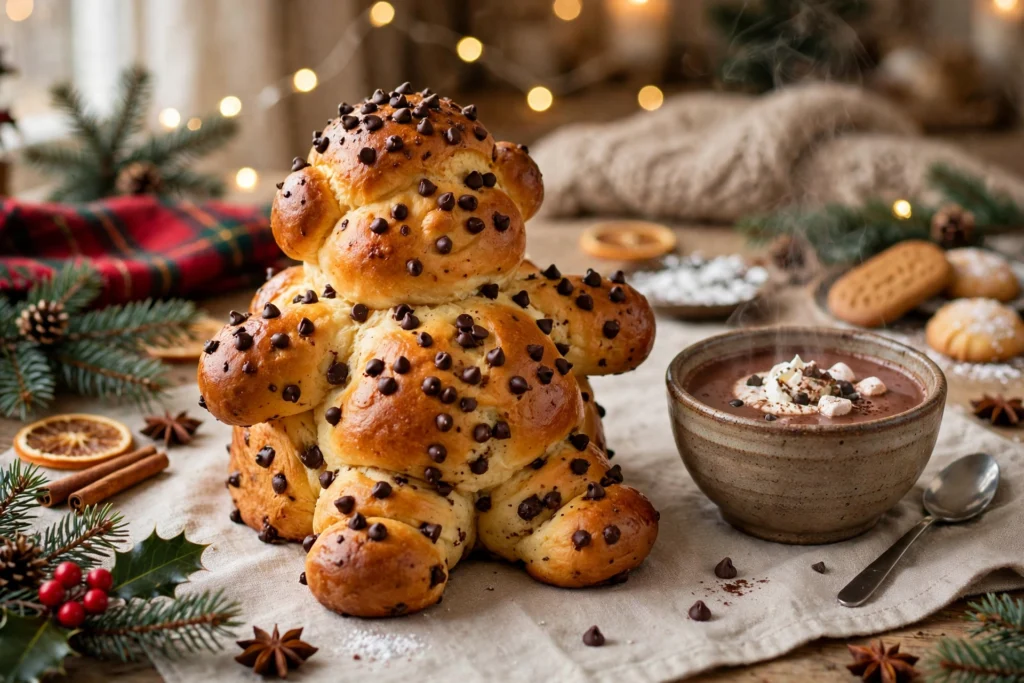 Recette coquille de noël moelleuse : brioche en forme de bonhomme dorée aux pépites de chocolat