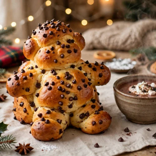 Recette coquille de noël moelleuse : brioche en forme de bonhomme dorée aux pépites de chocolat