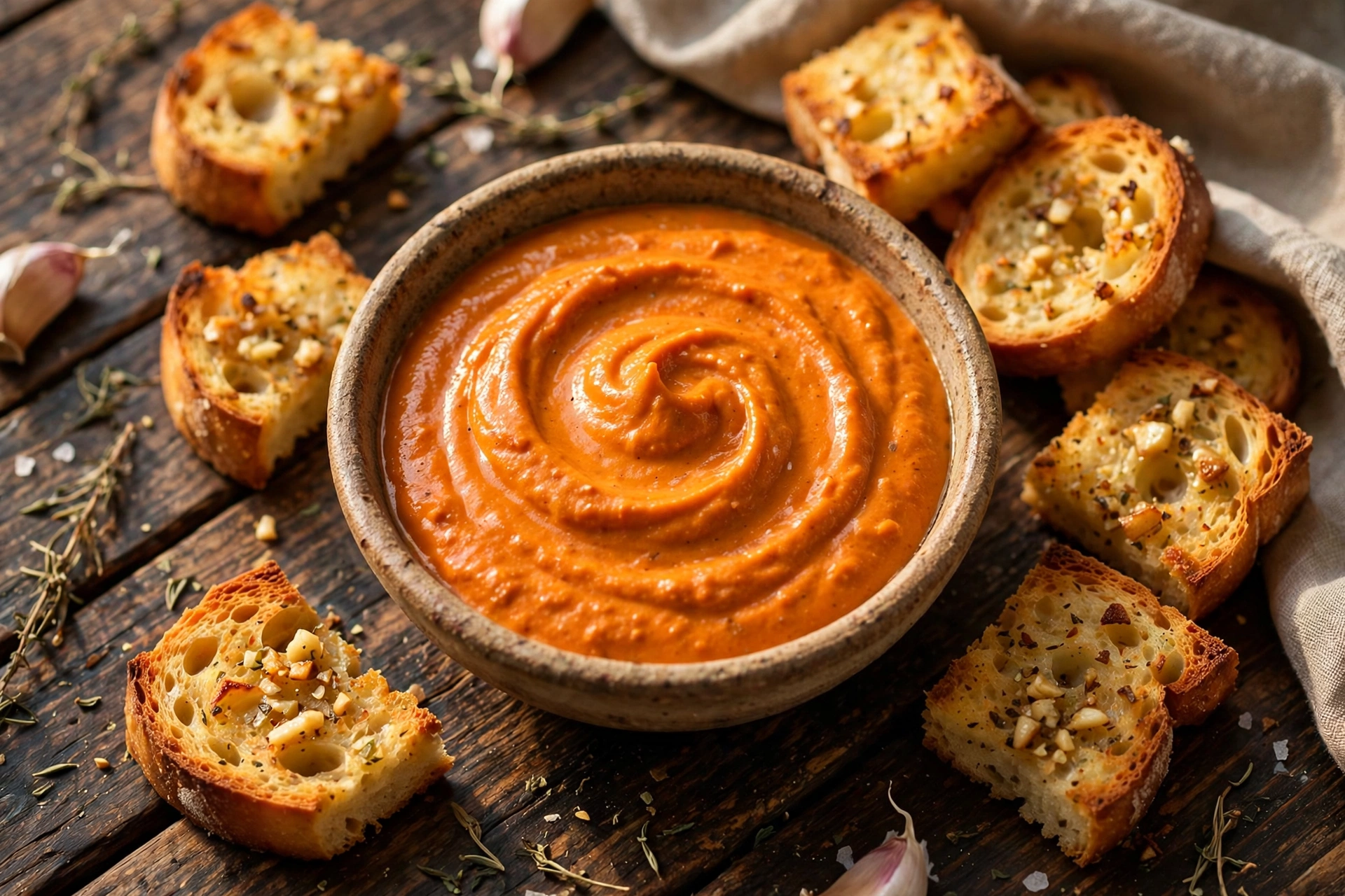 Bol de recette de rouille pour soupe de poisson avec croûtons