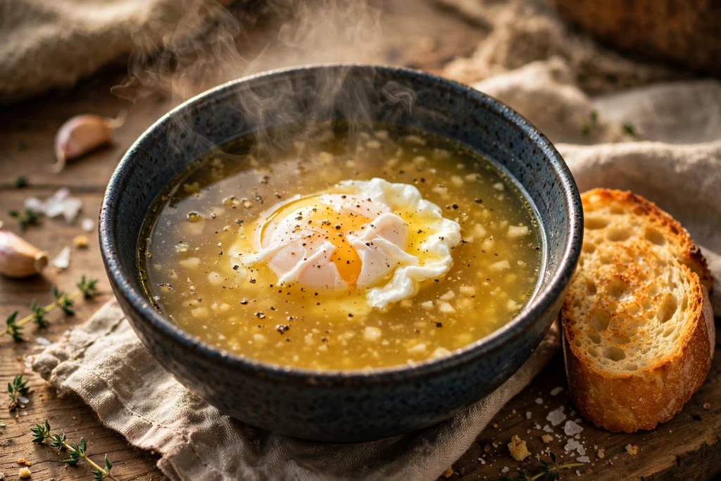 Recette soupe à l'ail : tourin du Sud-Ouest servi en bol rustique