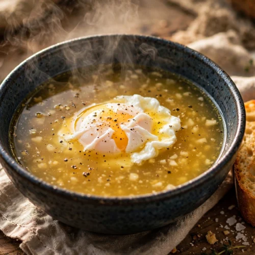 Recette soupe à l'ail : tourin du Sud-Ouest servi en bol rustique