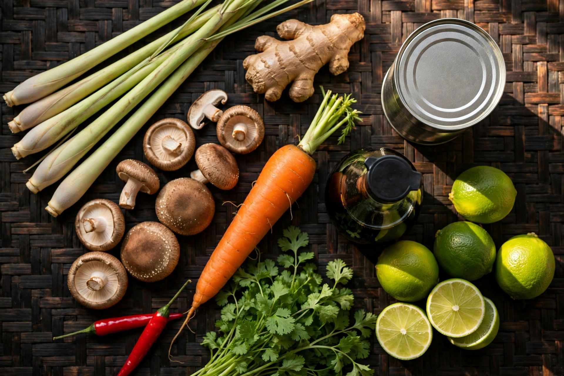 Ingrédients de la recette de soupe asiatique parfumée