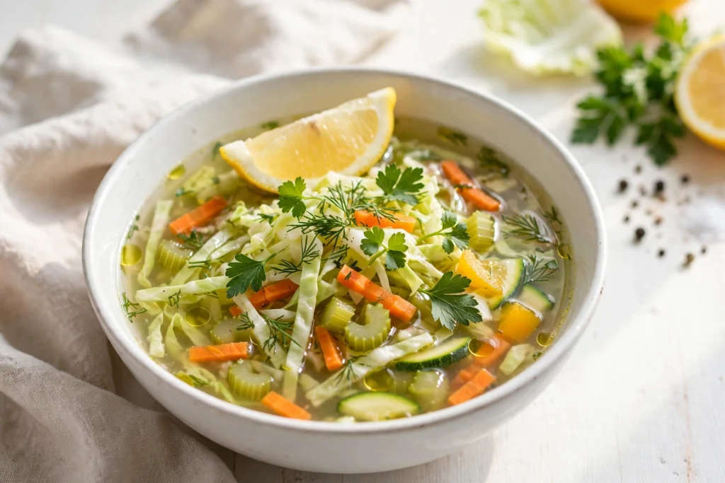 Bol de la recette de soupe aux choux pour maigrir aux légumes