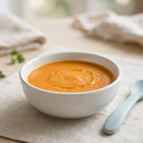 Petit bol de recette de soupe bébé 6 mois lisse et douce
