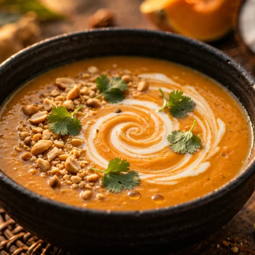 Velouté butternut coco exotique servi en bol