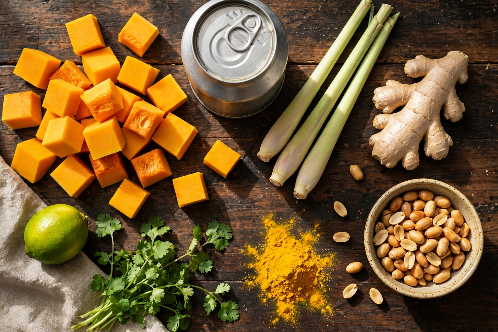 Ingrédients de la recette de soupe butternut coco exotique