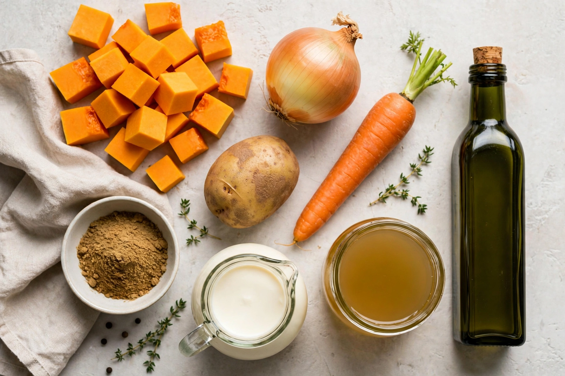 Ingrédients de la recette de soupe butternut au Cookeo