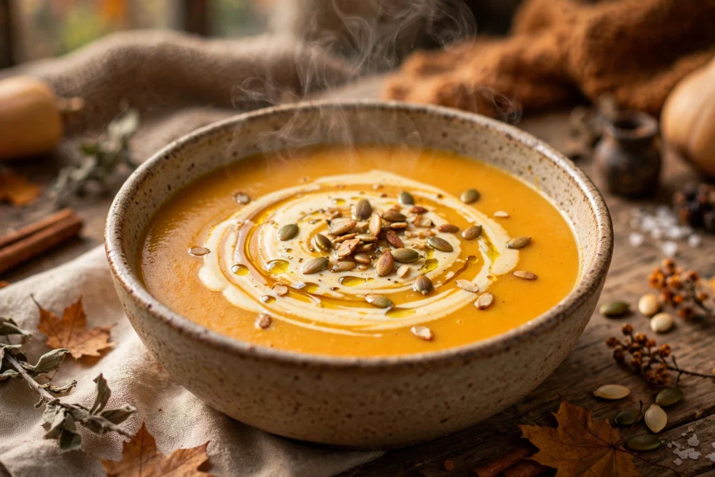 Velouté de la recette soupe butternut au Thermomix servi en bol