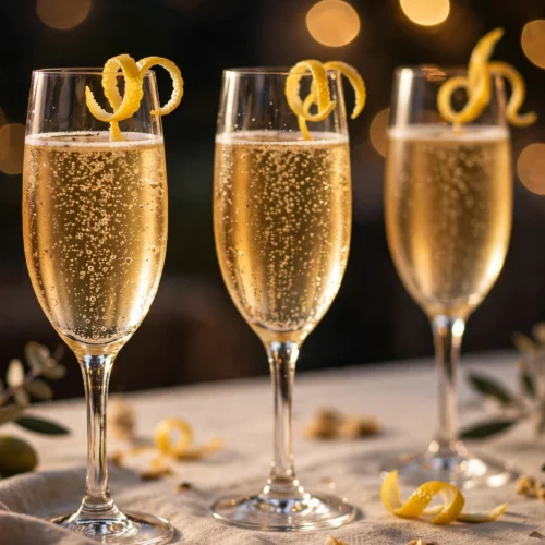 Cocktail de la recette soupe de champagne au cointreau et citron servi en flûtes