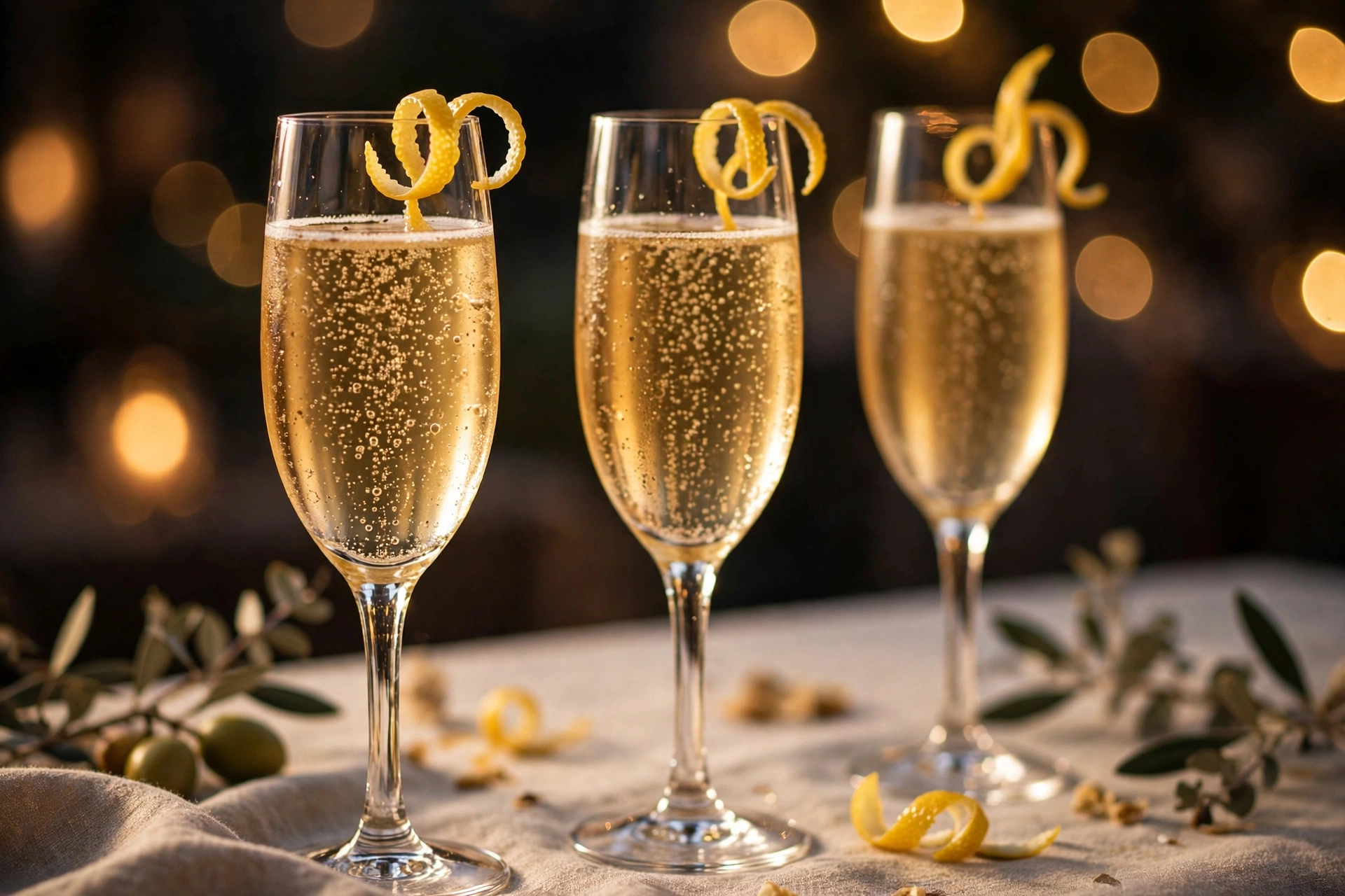 Cocktail de la recette soupe de champagne au cointreau et citron servi en flûtes