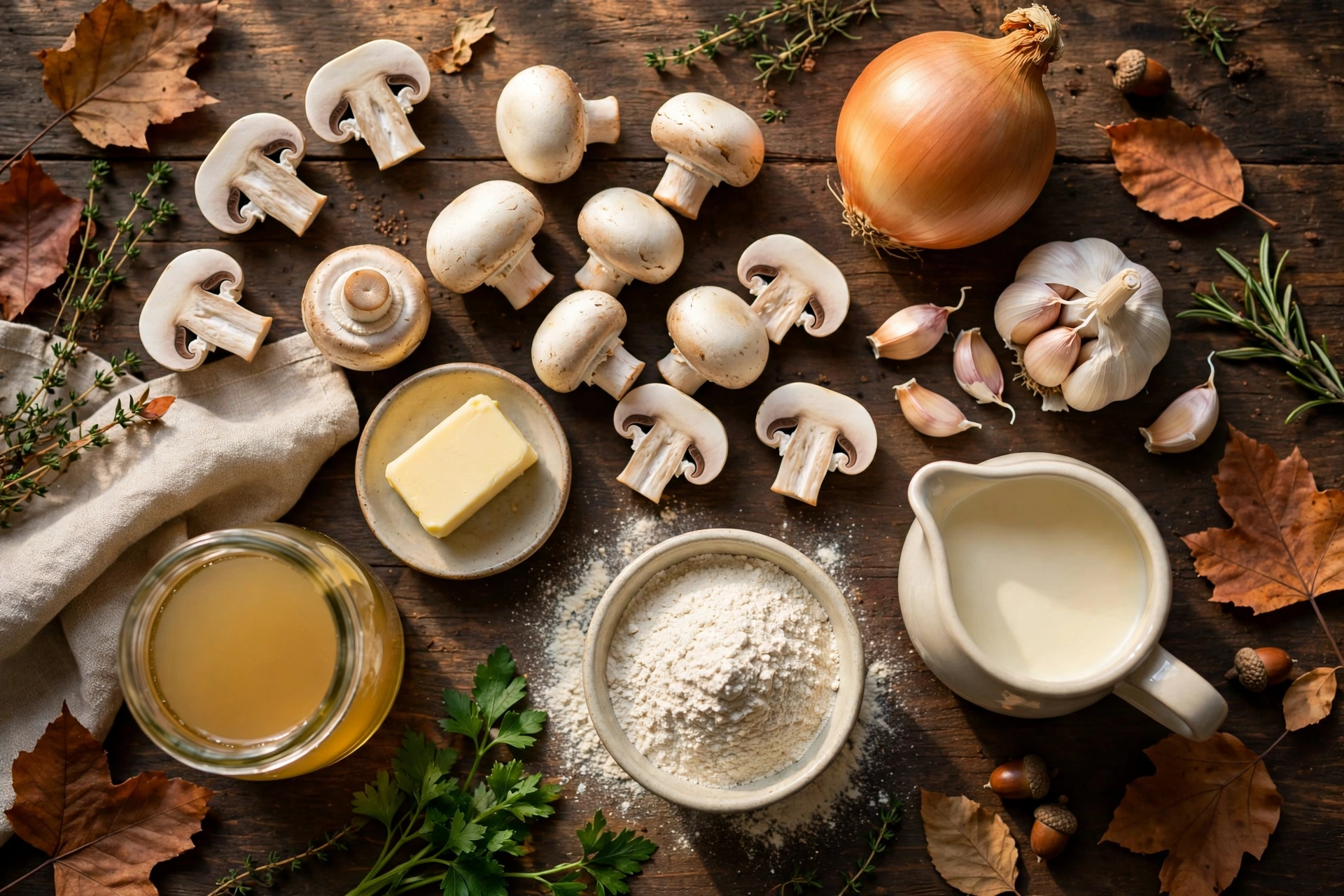 Ingrédients de la recette de soupe champignon crémeuse