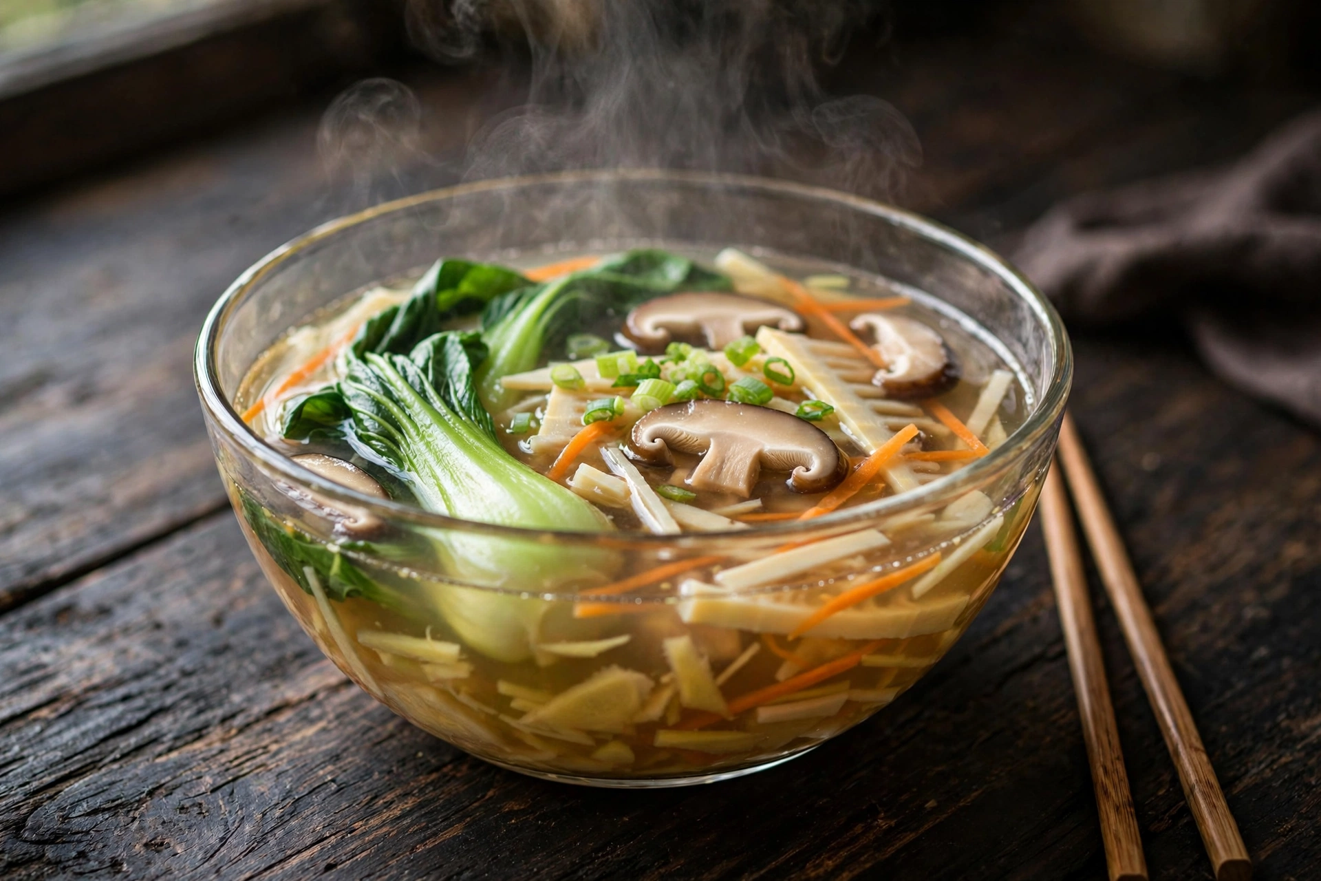 Bol de recette de soupe chinoise aux légumes croquants