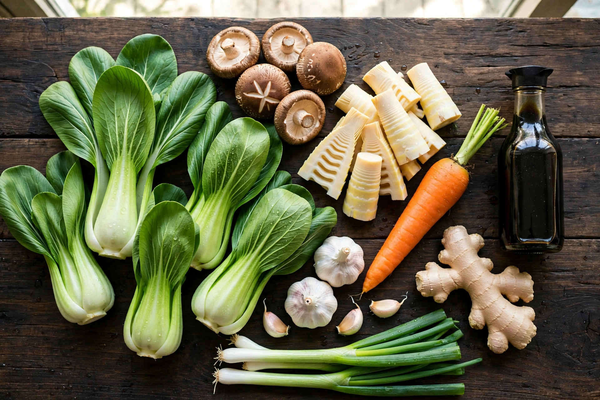 Ingrédients de la recette de soupe chinoise aux légumes
