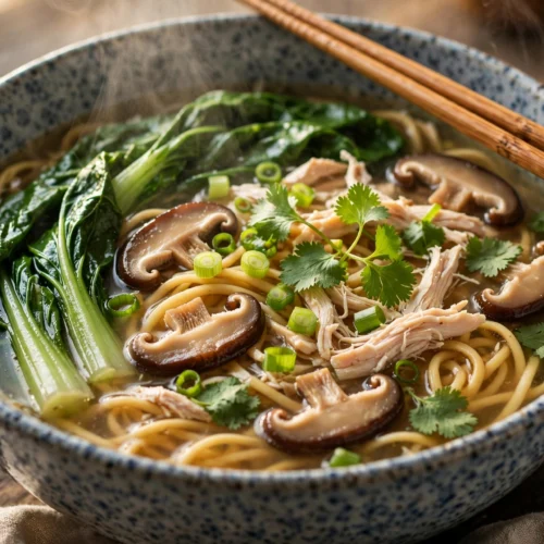 Bol de soupe chinoise aux nouilles fumante