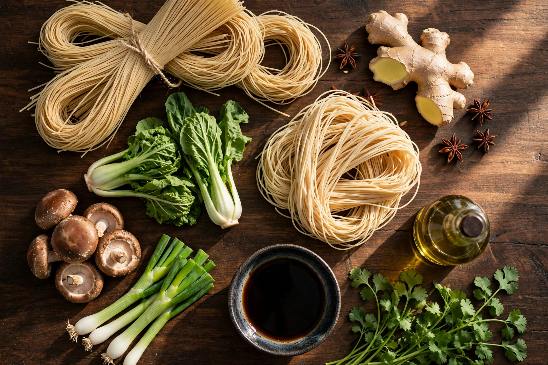 Ingrédients de la recette de soupe chinoise aux nouilles