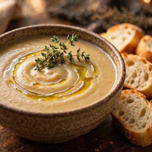 Soupe corse à la châtaigne servie en bol rustique