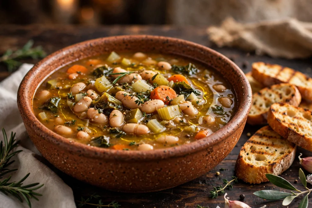 Soupe corse aux haricots servie en bol rustique